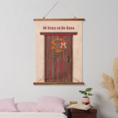 Southwest Chile Wreath on Rustic Red Wood Door Wandteppich Mit Holzrahmen (Schlafzimmer)