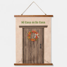 Southwest Chile Wreath on Rustic Wood Door Wandteppich Mit Holzrahmen