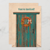 Southwest Chile Wreath Rustic Blue Door Holiday Einladung (Vorne/Hinten)