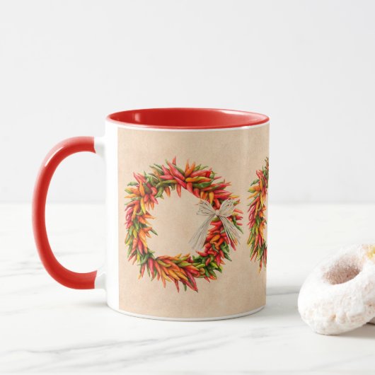 Southwest Colorful Festive Chile Ristra Wreath  Tasse (Mit Donut)