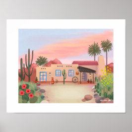 Southwest Desert Cactus Adobe House Art Print Poster