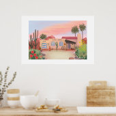 Southwest Desert Cactus Adobe House Large Print Poster (Küche)