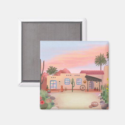 Southwest Desert Cactus Adobe House | Magnet (Vorderseite/Rückseite)