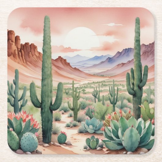 Southwest Desert Cactus Scene Rechteckiger Pappuntersetzer (Vorderseite)