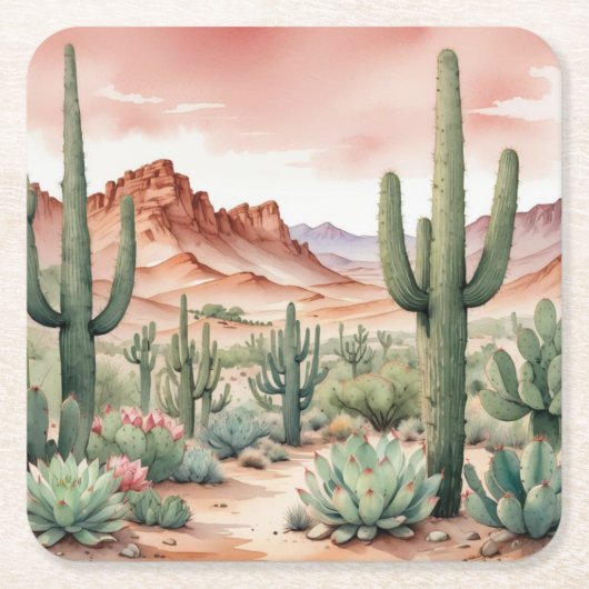 Southwest Desert Cactus Scene Rechteckiger Pappuntersetzer (Vorderseite)