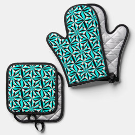 Southwest Desert Flowers in Turquoise Ofenhandschuh & Topflappen-Set