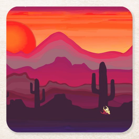 Southwest Desert Sunset Coaster Rechteckiger Pappuntersetzer (Vorderseite)