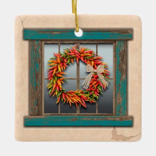Southwest Festive Chile Wreath Personalized Keramikornament (Vorderseite)