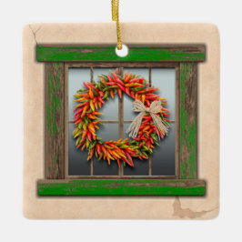 Southwest Festive Chile Wreath Window Personalized Keramikornament
