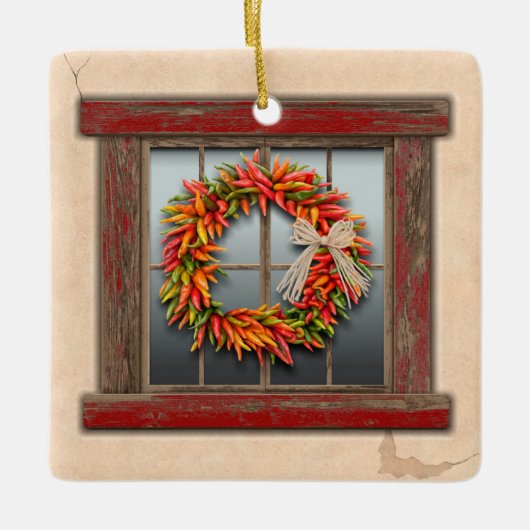 Southwest Festive Chile Wreath Window Personalized Keramikornament (Vorderseite)