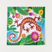 Southwest Gecko with Cactus Blossoms Wandteppich (Vorderseite (Horizontal))