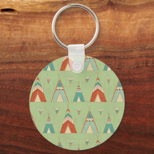 Southwest Geo Green Teepee Pattern Schlüsselanhänger (Vorderseite)