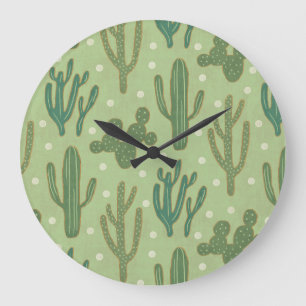 Southwest Geo Step   Green Cactus Pattern Große Wanduhr