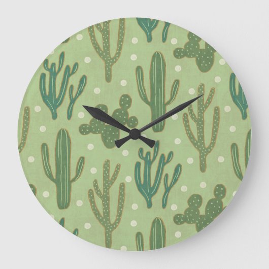 Southwest Geo Step | Green Cactus Pattern Große Wanduhr (Vorderseite)