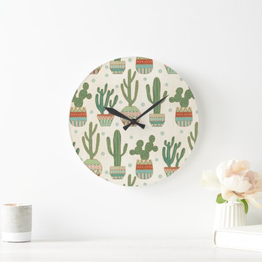 Southwest Geo Step | Kaktusmuster Große Wanduhr (Zuhause)