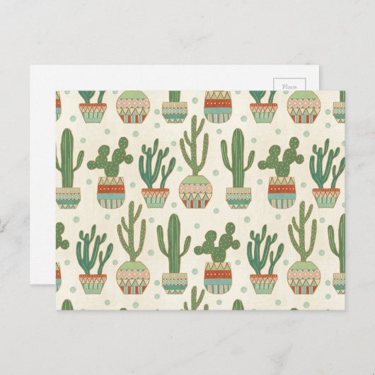 Southwest Geo Step | Kaktusmuster Postkarte (Vorne/Hinten)