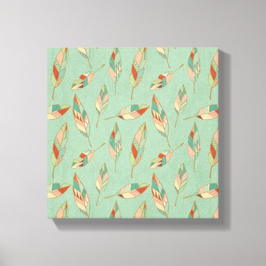 Southwest Geo Step | Muster der grünen Feder Leinwanddruck (Vorderseite)