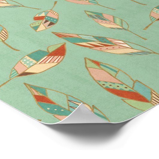 Southwest Geo Step | Muster der grünen Feder Poster (Ecke)