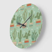 Southwest Geo Step | Potted Cactus Pattern Große Wanduhr (Winkel)