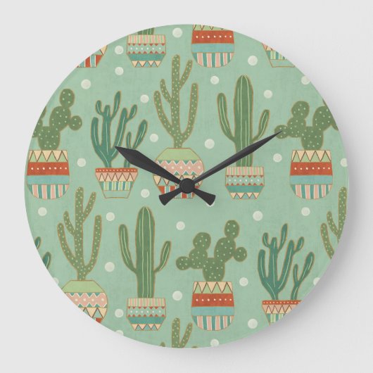 Southwest Geo Step | Potted Cactus Pattern Große Wanduhr (Vorderseite)