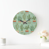 Southwest Geo Step | Potted Cactus Pattern Große Wanduhr (Zuhause)