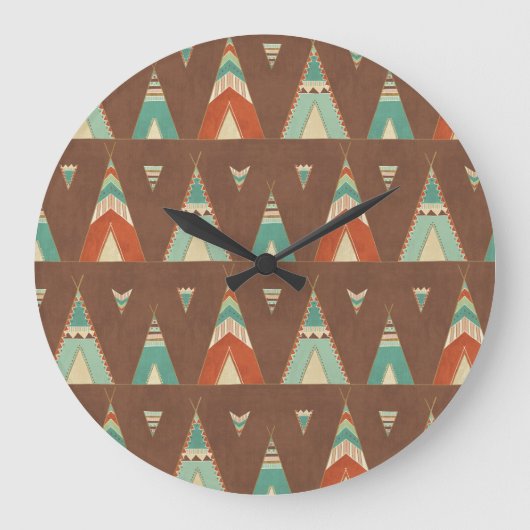 Southwest Geo Step | Teal Teepee Pattern Große Wanduhr (Vorderseite)