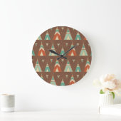 Southwest Geo Step | Teal Teepee Pattern Große Wanduhr (Zuhause)