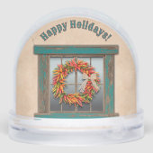 Southwest Holiday Chile Wreath Window Personalized Schneekugeln (Rückseite)