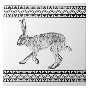 Southwest Jackrabbit Black & White Geometric Print Fliese