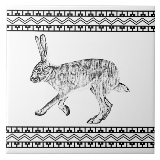 Southwest Jackrabbit Black & White Geometric Print Fliese (Vorderseite)