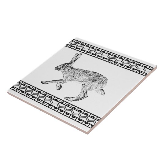 Southwest Jackrabbit Black & White Geometric Print Fliese (Seite)