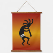 Southwest Kokopelli Black Orange Sunset Wandteppich Mit Holzrahmen (Vorderseite)