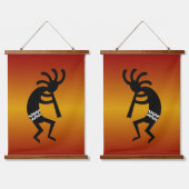 Southwest Kokopelli Black Orange Sunset Wandteppich Mit Holzrahmen (Doppelt)