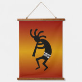 Southwest Kokopelli Black Orange Sunset Wandteppich Mit Holzrahmen (Vorderseite 2)