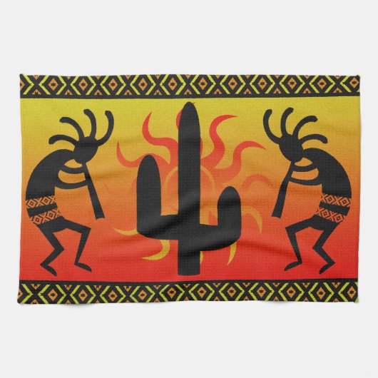 Southwest Kokopelli Cactus Tribal Design Handtuch (Horizontal)