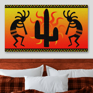 Southwest Kokopelli Cactus Tribal Design Leinwanddruck