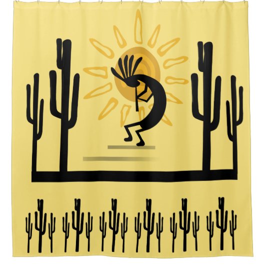 Southwest Kokopelli Golden Sun Duschvorhang (Vorderseite)