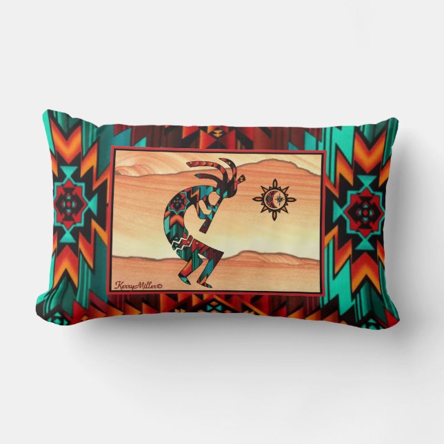 Southwest Kokopelli Lumbar Pillow Lendenkissen (Vorderseite)