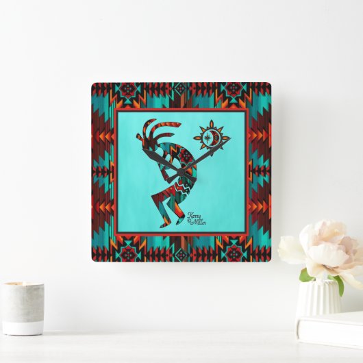 Southwest Kokopelli Square Wallclock Quadratische Wanduhr (Zuhause)