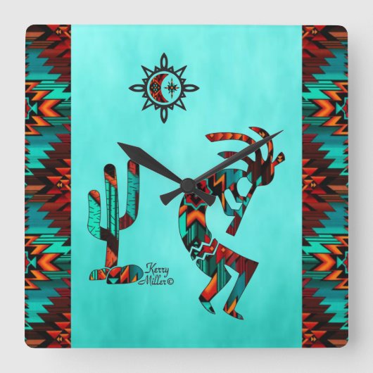 Southwest Kokopelli Square Wallclock Quadratische Wanduhr (Vorderseite)