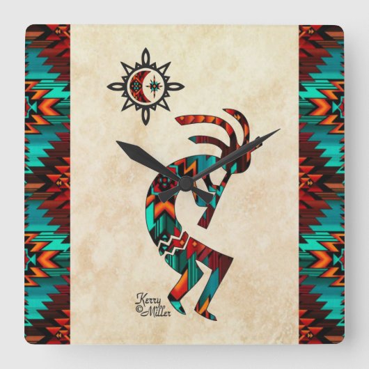 Southwest Kokopelli Square Wallclock Quadratische Wanduhr (Vorderseite)