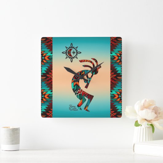 Southwest Kokopelli Square Wallclock Quadratische Wanduhr (Zuhause)
