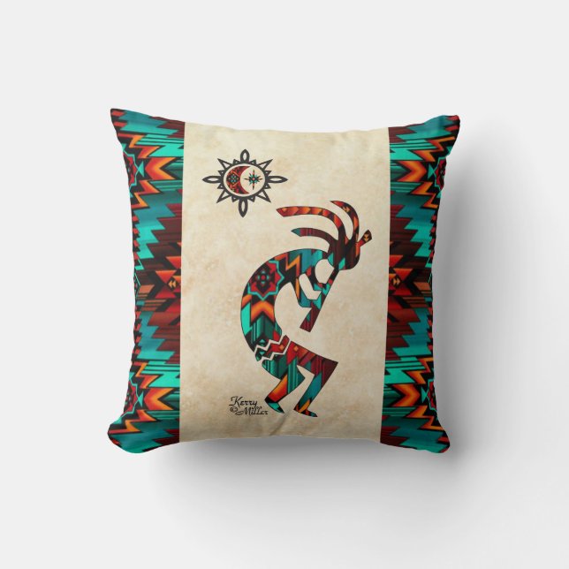 Southwest Kokopelli Throw Pillow Kissen (Vorderseite)