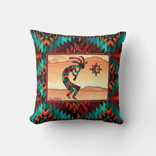 Southwest Kokopelli Throw Pillow Kissen (Vorderseite)