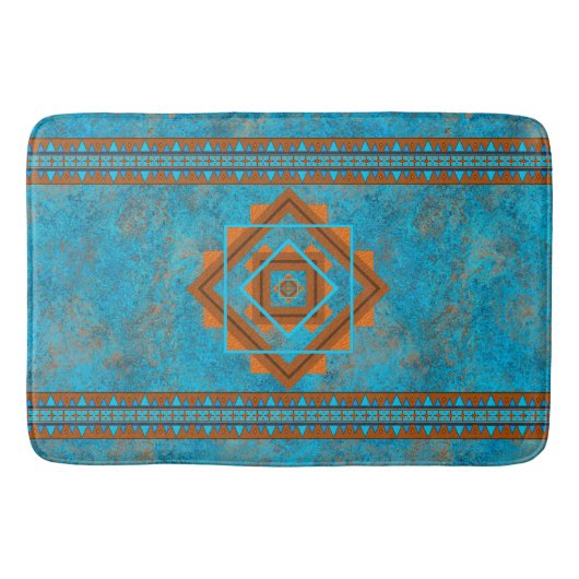 Southwest Mountain Peaks Turquoise Geometric Badematte (Vorderseite)