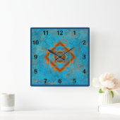 Southwest Mountain Peaks Turquoise Regular Style Quadratische Wanduhr (Zuhause)