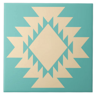 Southwest Native American Geometric Turquoise Tan Fliese