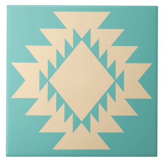Southwest Native American Geometric Turquoise Tan Fliese (Vorderseite)