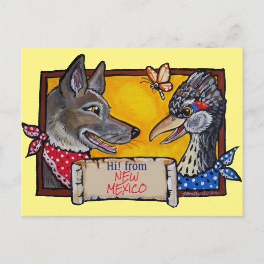 Southwest New Mexico Coyote Roadrunner Souvenir Postkarte (Vorderseite)