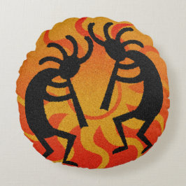 Southwest Orange Tribal Wüste Sun Kokopelli Rundes Kissen